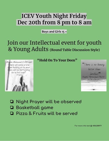 December 20 ICEV YOUTH QIYAM December 20 ICEV YOUTH QIYAM